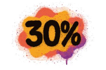 Urban graffiti style 30% off discount spray paint illustration with vibrant overspray splatter effect colorful abstract background textured vector design for sale