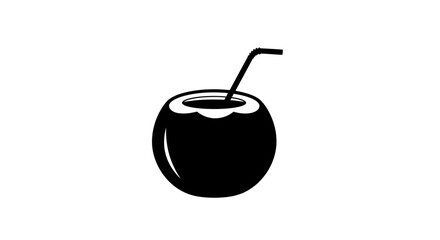 A minimalist and modern monochrome illustration of a coconut drink