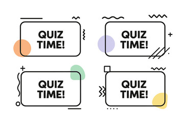 Quiz time text box collection. Set of modern graphic design frames for questions and answers. Abstract vector art banners for trivia games, exams, or educational content.