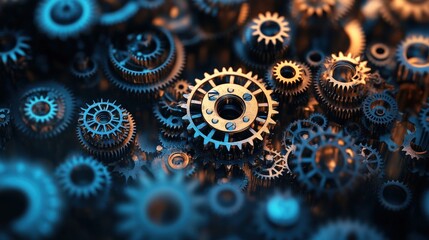 Abstract composition of interlocked gears or mechanisms, problem-solving or complexity.