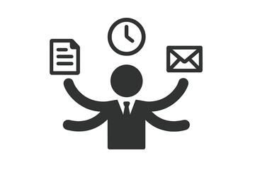 Multitasking vector icon of a person juggling tasks for productivity and efficiency. Business concept for task management, performance, workload and time management symbol.