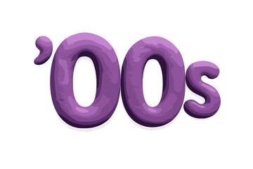 3d '00s lettering. Clay modeling text for 2000s decade. Y2K retro font style. Realistic plasticine typography design. Purple handmade dough letters for vintage graphic element.