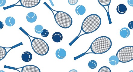 Playful tennis pattern featuring rackets and balls, ideal for backgrounds and designs