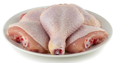 Raw chicken drumsticks and thighs on a plate, preparation for cooking a healthy meal