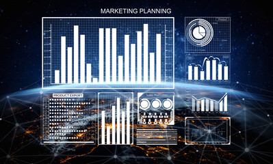 A captivating marketing planning image showcasing various graphs, charts, and data analytics set against a global backdrop, emphasizing connectivity and strategy. Impute