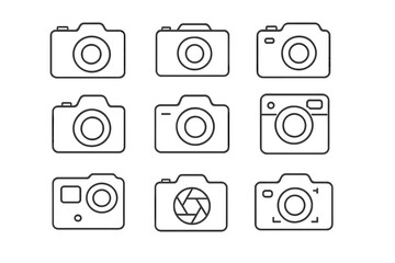 Camera line icon set. Photography symbols. Vector photo pictogram collection. Editable stroke. Minimalist linear graphic for web design, app, ui, ux. Digital, retro camera sign.