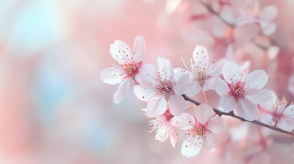 Cherry blossoms blooming against a soft pastel background, symbolizing spring and new beginnings.