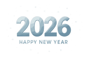Happy New Year 2026 vector greeting card. Elegant metallic silver 3D numbers on a clean white background. Festive holiday illustration for banner, poster or celebration design.