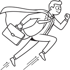 Superhero Businessman Running with Briefcase and Cape illustration vector