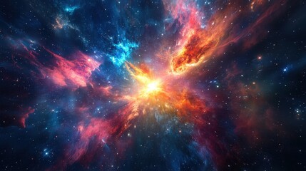 Obraz premium Cosmic explosion of vibrant colors and light in deep space, representing immense power and creation.