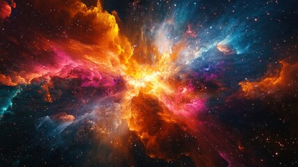 Cosmic explosion of vibrant colors and light in deep space, representing immense power and creation.