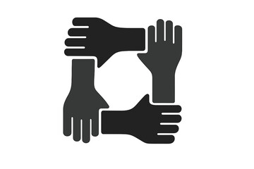 Four hands holding each other. Vector flat glyph icon for concepts of teamwork, community, charity, support, unity, connection, collaboration, racial equality and togetherness.