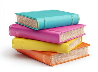 A stack of colorful hardcover books, with white pages and gold gilded edges, isolated