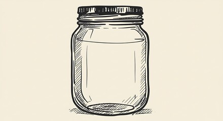 Simple sketch of a glass jar with a black lid, suitable for canning and preservation