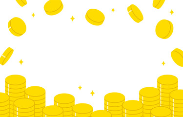 コピースペースつきの山盛り･降り注ぐコイン【ベクターイラスト素材】
