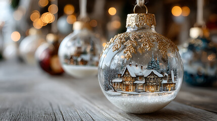 Christmas Ornament Village Scene | Festive Holiday Bauble Decor | Cozy Winter Wonderland Decoration
