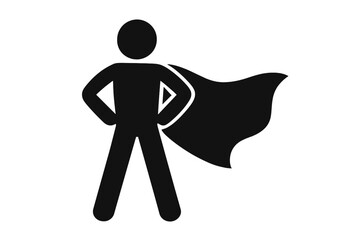 Stickman superhero character in a cape. Vector flat glyph icon for concepts of success, leadership, strength, power and willpower. Hero in a pose. Business winner.