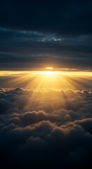 Spectacular skyscape showcasing sunbeams piercing through ethereal clouds at sunrise majestic