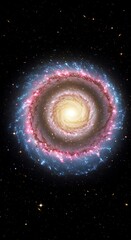 Spectacular spiral galaxy with bright center and cosmic dust in deep space view Exploration of