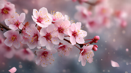 Beautiful Cherry Blossom Branch | Pink Spring Flowers Bloom | Delicate Sakura Petals Closeup
