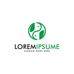 Organic leaf yin and yang logo design vector illustration, Eco icon logotype