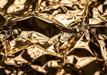 Intricate gold texture background featuring crumpled and reflective foil material