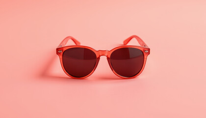 Stylish red sunglasses on pastel pink background create vibrant and trendy look. Perfect for summer fashion, these accessories enhance any outfit with playful touch