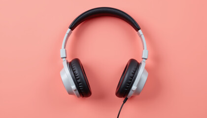 Stylish headphones on pastel pink background, showcasing modern design with comfortable ear cushions and sleek headband, perfect for music lovers and audio enthusiasts