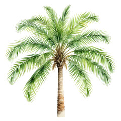 Watercolor palm tree with detailed green fronds against a black background