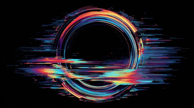 An abstract ring of light, swirling with vibrant colors, against a black background with light streaks
