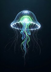 Mystical jellyfish radiating vibrant colors in the abyssal ocean depths