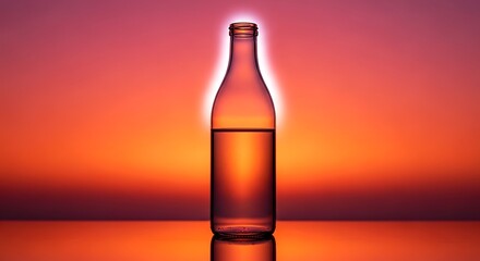 Sunset reflection on a clear bottle with a vivid gradient background