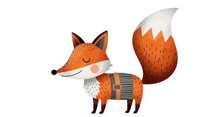 Obraz premium Cute cartoon fox with orange fur and a black and gray striped tail and body.