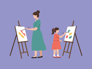 Joyful moment of a parent and child exploring their artistic talents with paint