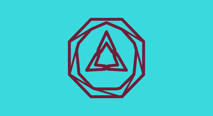 abstract geometric symbol with layered polygons and triangle design.