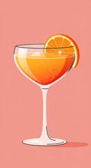 Vibrant orange cocktail in elegant glass with slice illustration minimalist aesthetic art