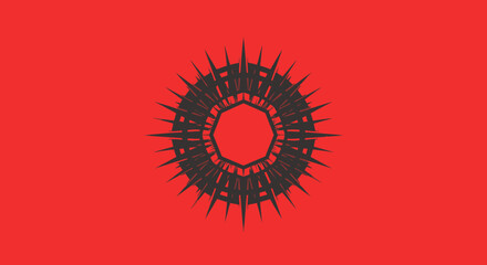 Abstract circular design with sharp, radiating elements.