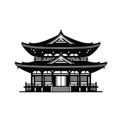 Illustration of a traditional Korean hanok architecture building with a distinctive roof and ornate details on a white background.
