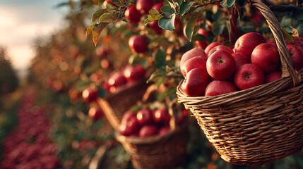 Fresh Apples in Autumn Orchard | Apple Harvest in Fruit Garden | Ripe Red Apples in Basket

