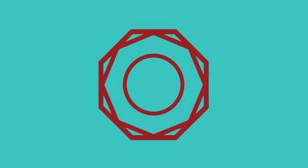Red geometric octagon emblem design.