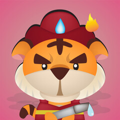 cute tiger wearing firefighter suit
