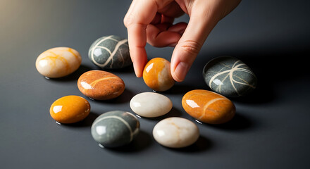 River Stones Hand Picking Colorful Rocks, Mindfulness  Meditation