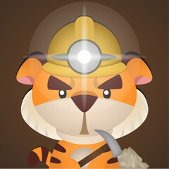 cute tiger becomes a miner with a yellow helmet