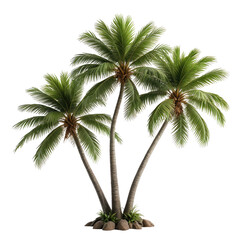 Obraz premium Three palm trees with lush green fronds. Isolated on black background