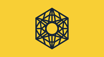 Intricate black geometric hexagon symbol with a central circle.