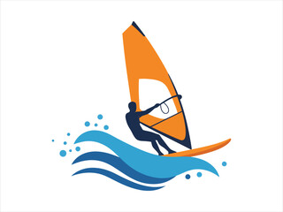 Windsurfer Riding Waves A Vibrant Graphic Illustration