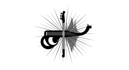 Musical instrument design, acoustic guitar, sound waves, focused on sound, unique musical instrument, creative design.