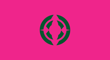 Green circular emblem with symmetrical design.