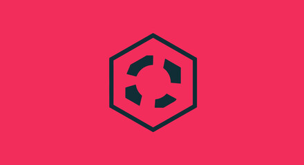 Modern abstract hexagonal logo with rotating shapes.