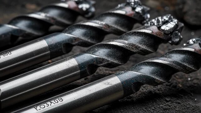 Closeup of wearresistant drill bits highlighting tungsten and carbide materials for enhanced durability in tough rock drilling applications.